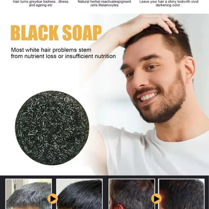3 SAVONS A 12500 FR Barre de shampooing assombrissant pour cheveux et barbe - Black Soap - Noir