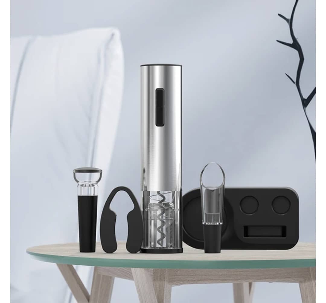 🍷 Coffret Électrique 4-en-1 pour Vin – Ouvre-Bouteille Rechargeable + Accessoires Premium