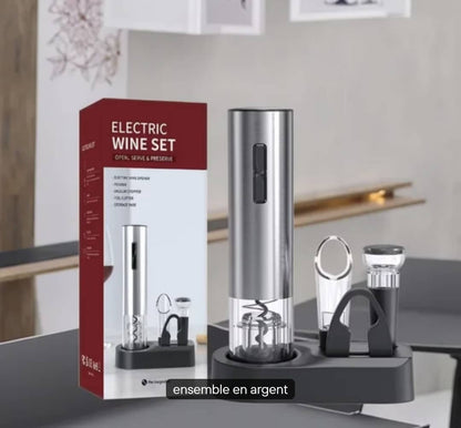 🍷 Coffret Électrique 4-en-1 pour Vin – Ouvre-Bouteille Rechargeable + Accessoires Premium