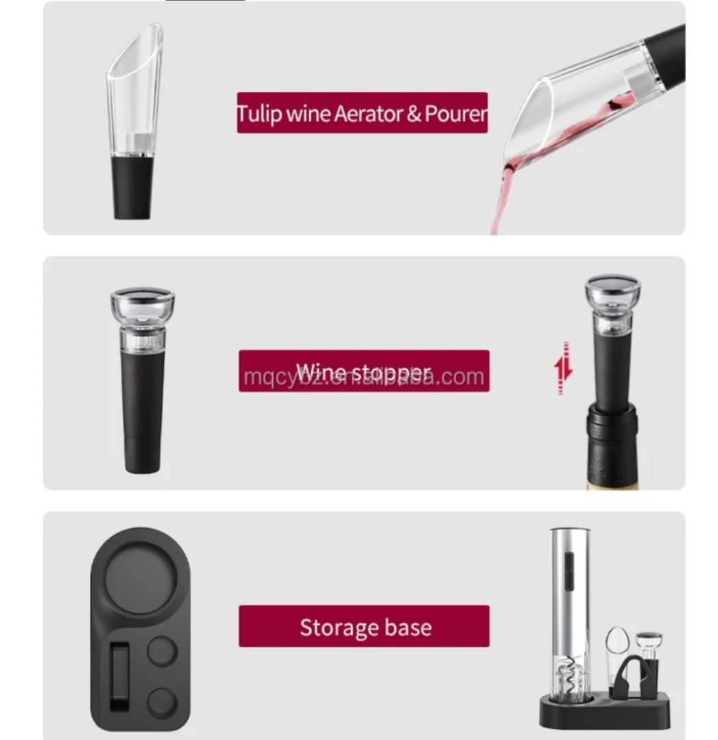 🍷 Coffret Électrique 4-en-1 pour Vin – Ouvre-Bouteille Rechargeable + Accessoires Premium