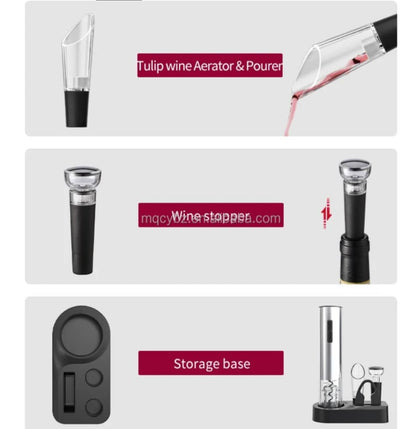 🍷 Coffret Électrique 4-en-1 pour Vin – Ouvre-Bouteille Rechargeable + Accessoires Premium