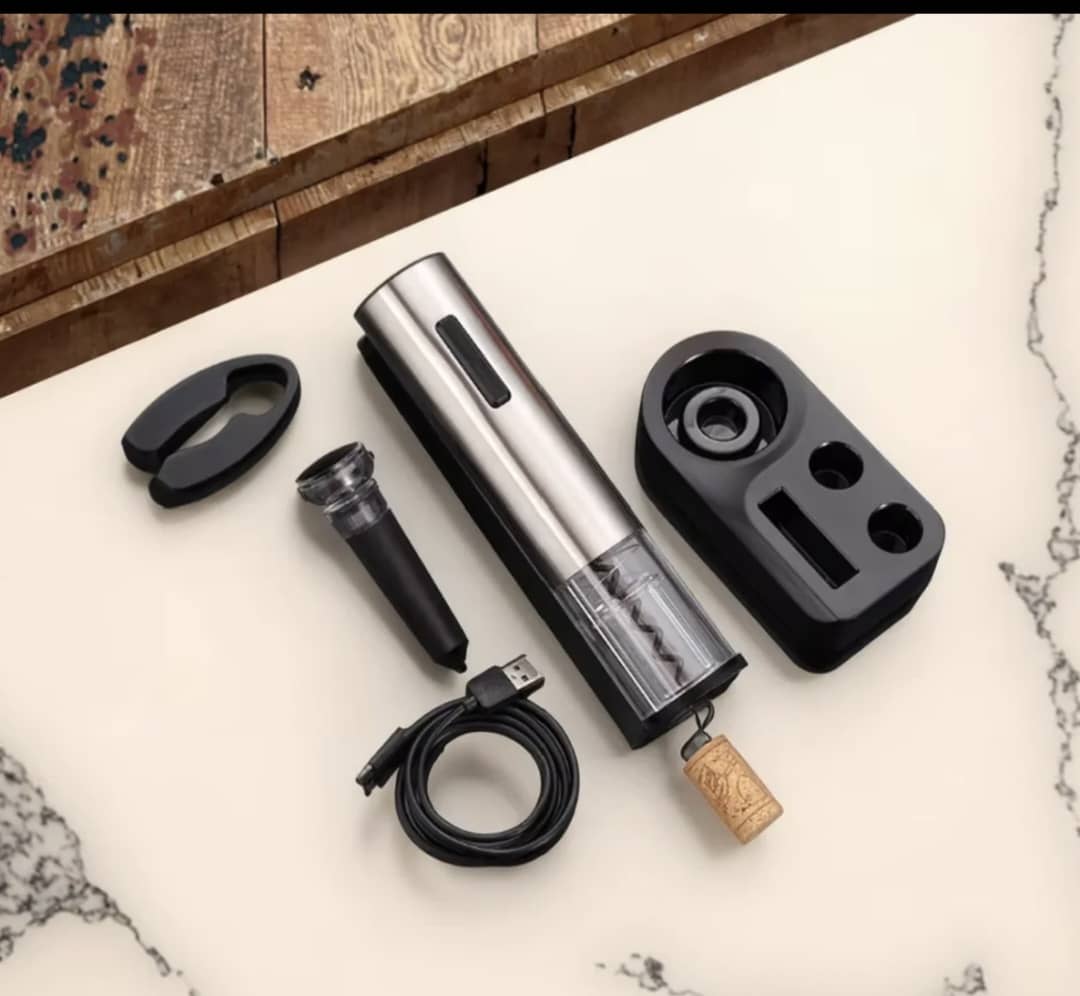 🍷 Coffret Électrique 4-en-1 pour Vin – Ouvre-Bouteille Rechargeable + Accessoires Premium