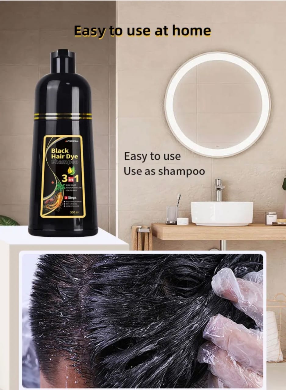 Shampoing colorant noir instantané MEIDU pour hommes et femmes 3 en 1, 500 ml