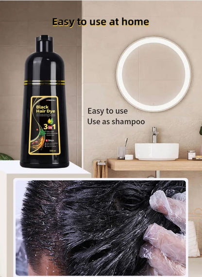 Shampoing colorant noir instantané MEIDU pour hommes et femmes 3 en 1, 500 ml