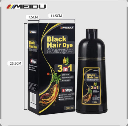 Shampoing colorant noir instantané MEIDU pour hommes et femmes 3 en 1, 500 ml